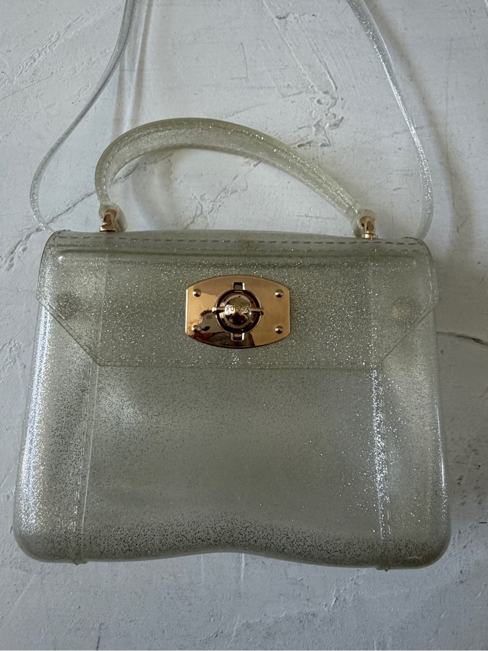 Furla Y2K Silver Glitter Rubber Mini Candy Crossbody Jelly Bag